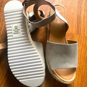 Grey ankle strap sandals